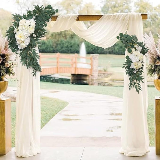 Ivory Wedding Arch Draping Fabric 2 Panels 29" x 20 FT White Drapes for Backdrop Sheer Curtains Wedding Drapes for Romantic Bridal Baby Shower Ceremony Birthday Party Fall Outdoor Events