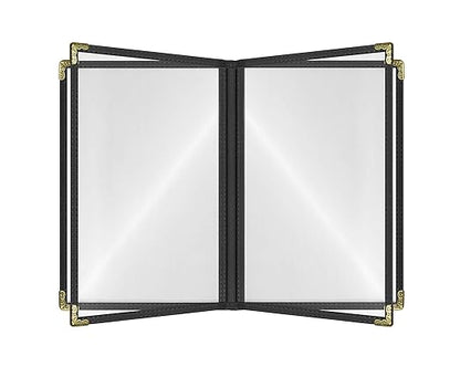 Goodsmart Restaurant Menu Covers - 25 Pack Black 8.5" x 11", 4-Page/8-View, Side-Loading Vinyl Menu Holders with Clear Sleeves, Double-Stitched, Leather-Style Café Covers, Morning Menu Homeschool