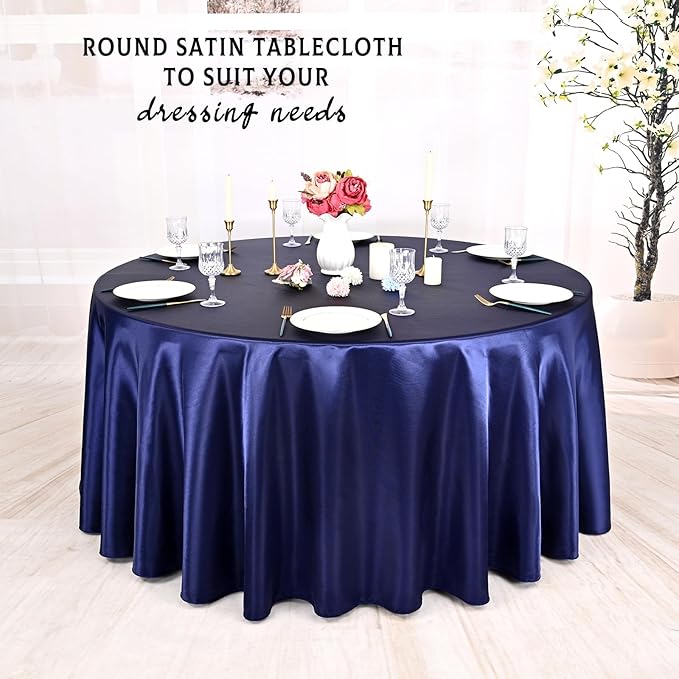 6 Packs Satin Tablecloth 120 Inch Navy Blue Round Table Cloth Silk Tablecloth Smooth Fabric Overlay Satin Table Cover Decoration for Wedding Party Banquet Events