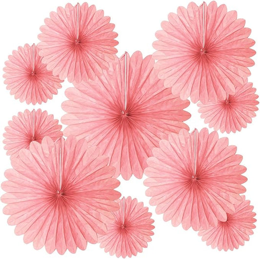 20 Pcs Light Pink Hanging Paper Fan, Round Paper Fans Decorations Set for Weddings, Birthdays, Engagement, Bridal Shower, Baby Shower Event, Graduation, Party Supplies Decor