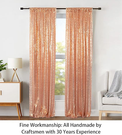 ShinyBeauty Sparkle Backdrop Curtain Rose Gold 2 Panels Set Photo Backdrops 2FTx8FT Sequin Curtains for Birthday Party Pack of 2-1220S