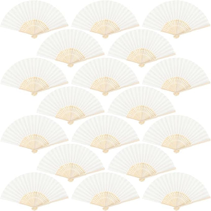 Aneco 18 Pieces Handheld Fans Cloth Hand Fans Bamboo Folding Fans for Wedding Decoration, Church Wedding Gifts, Party Favors, DIY Decoration (Cream)