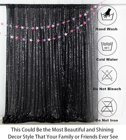 ShinyBeauty Black Sequin Backdrop Curtains 2 Panels Sequin Bakdrop 4x8FT Shimmer Backdrop for Photograph Wedding Backdrop Drapes Black Glitter Backdrop Curtain