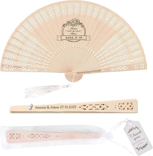 10 PCS Custom Fans Personalized Folding Fans for Line Dancing Wooden Hand Fan Wedding Favors Bulk Fans for Guests Party Event Use (Style04)