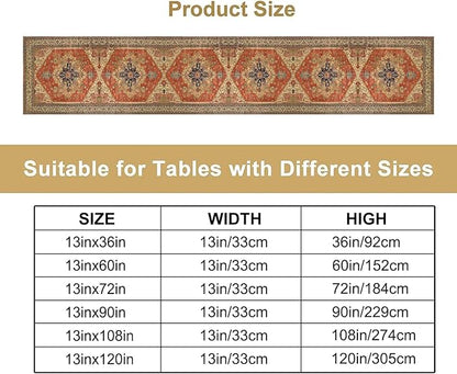 Vintage Boho Floral Table Runner, Rustic Country Farmhouse Orange Yellow Grey Retro Flower Pattern for Home Kitchen Table Decor Dining Coffee Room Party Decor 13x90in