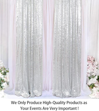 ShinyBeauty Sequin Curtains 2 Panels Silver 2FTx8FT Sequin Photo Backdrop Silver Sequin Backdrop Curtain Pack of 2-1011E