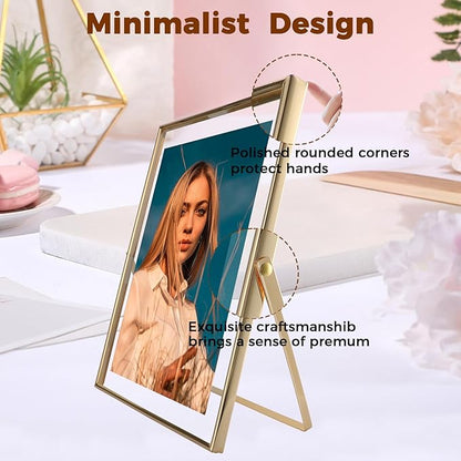 Gold Floating Frame, 10"x12", Vertical, For Picture 8.5x11, 8x10, 7x9, Tabletop Shelf Photo Frame, Classy For Summer Holiday, Birthday or Wedding, Home or Office Décor