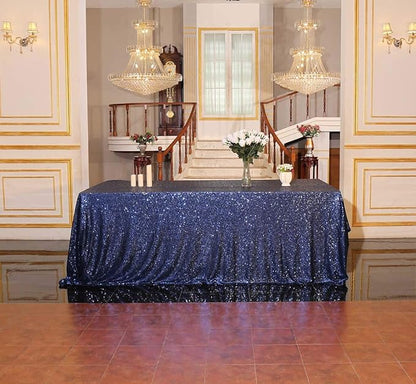 SquarePie Sequin Tablecloth Rectangular 60 x 102 Inch Navy Blue Sparkly Table Linen for Wedding Party