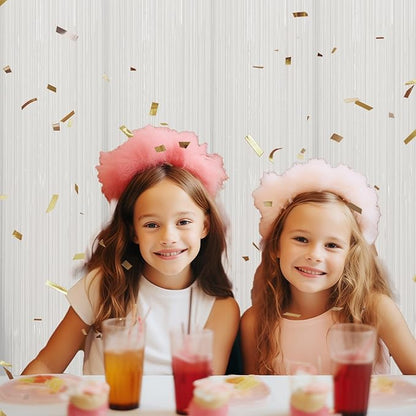 3 Pack Foil Fringe Backdrop - White Shiny Tinsel Curtains for Party Decoration/Photo Booth Props - 3.3x8.2 FT Metallic Foil Backdrop for Birthday, Wedding, Graduation, Christmas.