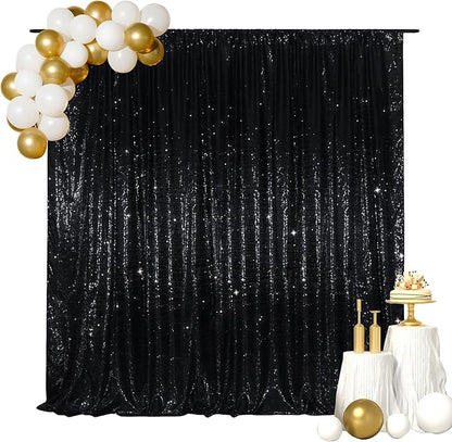 SquarePie Sequin Backdrop Less Transparent Background Sparkly Curtain for Wedding Halloween Party 8FT x 8FT Black