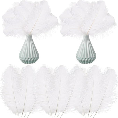 Crowye 100 Pcs Ostrich Feathers Bulk for Centerpieces Craft Ostrich Feathers for Vase Wedding Masquerade Party Home Costume Decorations (6-8 Inch,White)