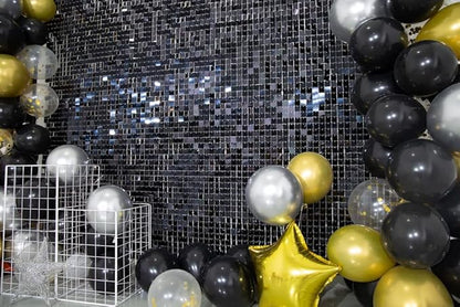Kate Square Black Sequin Backdrop Panels for Party Decoration Glitter Sequin Panel (Pack of 12)
