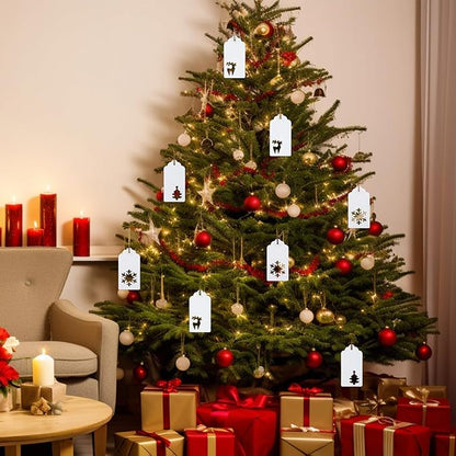 jijAcraft Christmas Gift Tags - 150Pcs Christmas Tags with String, Blank White Paper Hollow Trees, Rudolph, Snowflake Shapes Holiday Labels for Xmas Party Favors, DIY Crafts, Jar