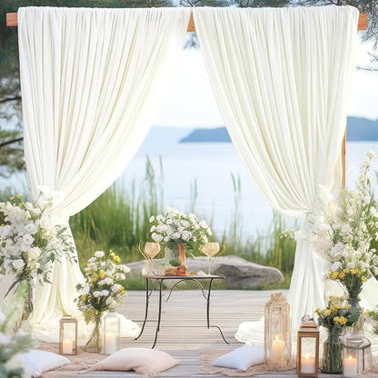 20ft x 15ft Ivory Wrinkle Free Backdrop Curtains for Parties,Silky Polyester Fabric Wedding Ceiling Drapes, 4 Panels 15ft Photo Back Drop Drapes for Baby Shower Photography Stage Background Cloth