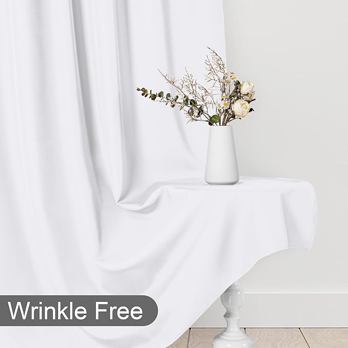 DWCN 10x8 FT White Backdrop Curtains for Parties, Photography Backdrop Drapes with Rod Pockets for Wedding Decorations Stage Birthday Family Gatherings, 2 Panels 5ft x 8ft