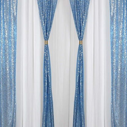 Baby Blue Christmas Backdrop Curtains 4 Pieces 2FTx8FT Sequin Photography Background Curtain for Party Decoration