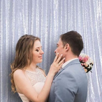 SquarePie Sequin Backdrop Non-Transparent Sparkly Background for Wedding Party 4FT x 7FT Silver