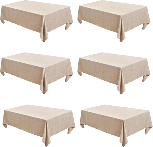 Fitable Faux Linen Beige Tablecloths for Rectangle Tables - 90 x 156 Inch - 6 Pack Fabric Textured Washable Table Clothes Floor Lenghth Table Covers for Wedding, Party, Banquet, Birthday