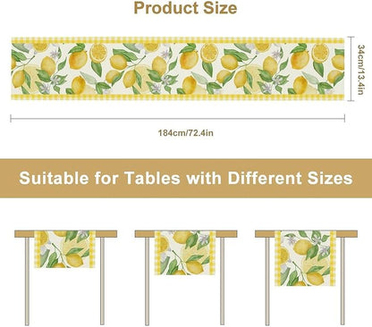 Lemon Table Runner,Yellow White Buffalo Plaid Summer Table Runner for Kitchen Dining Table Home Party Decoration 13x36 Inch
