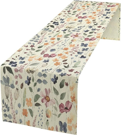 Watercolor Floral Table Runner, Vintage Colorful Floral Natural Style Pattern Decorative Home Restaurant Kitchen Rectangle Table Runner,13in（33cm） W * 90in（229cm） L