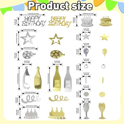VHUWE Happy Birthday Confetti, 1.6 oz Champagne Gold Silver Cake Balloon Star Goblet Bottle Swirl Glitter Confetti for Boys Girls Kids Women Men Happy Birthday Party Table Decorations Supplies