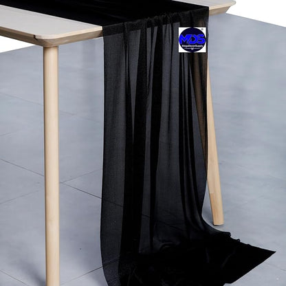 MDS 1 Pack 10ft Chiffon Table Runner 29 x 120 Inches Sheer Wedding Runner Romantic Rustic Table Runner for Wedding Decorations, Birthday Parties, Bridal Shower Party Arch Decor - Black