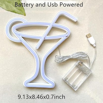 Led Cocktails Neon Sign,Wine Glass Neon Light Battery and USB Dual Powered Bar Neon Night Light Signs for Wall Decor,Cocktails Night Lamp for Bar, Club, Cocktail Bar, Restaurant, Shop