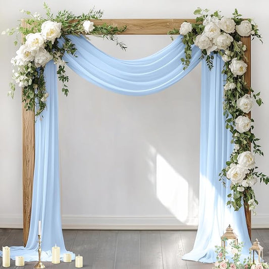 Socomi Wedding Arch Draping Fabric 1 Panel 29" x 19Ft Baby Blue Sheer Chiffon Curtain Drapes 6 Yards for Wedding Ceremony Birthday Party Decoration