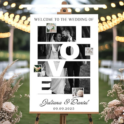 Personalized Wedding Welcome Sign - Custom Gifts for Weddings, Christmas, Engagement Party, Anniversary, Custom Bride & Groom Reception Sign with Photo, Corrugated Plastic H Stake