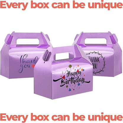 UnicoPak 30 Pack Glossy Purple Gable Treat Boxes, Party Favor Boxes, Gift Boxes for Kids, for Snacks, Candy, Toys, Birthday Party, Wedding, Halloween, Christmas – 6.5x3.5x4 Inches