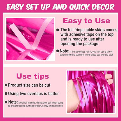 3 Pack 29 x108 Inch Fuchsia Foil Fringe Table Skirts Metallic Banner for Tinsel Streamer Garland Backdrop for Parade Floats Mother's Day, Graduate, Birthday, Wedding Party Decoration