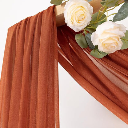 MLMC Terracotta Wedding Arch Draping Fabric 1 Panel 29" x 20 FT Extra Long Gauze Drapes Sheer Backdrop Curtains 6.6 Yards Outdoor Drapery Panels for Wedding Ceremony Party Ceiling Decoration