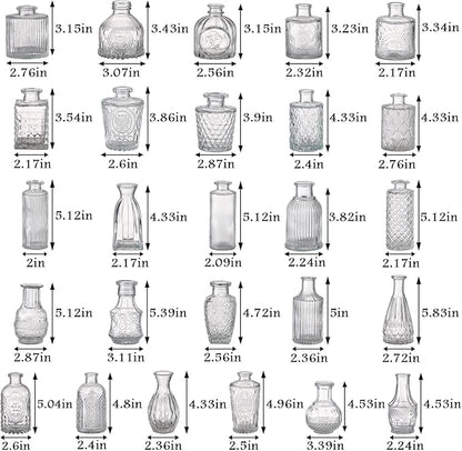 Bud Vases in Bulk 30, Clear Glass Bud Vases for Centerpieces, Small Vase for Flowers, Mini Vintage Flower Vase for Centerpieces, Wedding Table Decor, Home Decor
