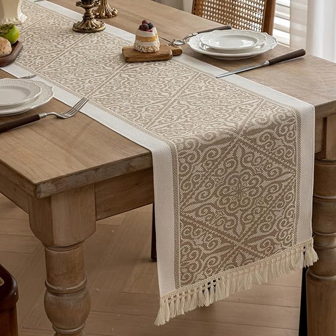 Table Runners 138 Inches,Waterproof Boho Table Runner with Tassel Fringe,Table Runner for Party Coffee Table