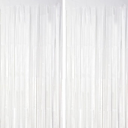 2 Pack White Tinsel Foil Fringe Curtains, White Party Decorations, Metallic Tinsel Party Streamers Backdrop for Birthday Baby Shower Graduation Wedding Anniversary Party Decorations