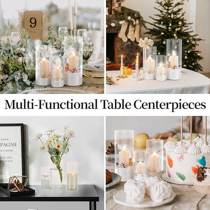 Glasseam Clear Cylinder Vases for Centerpieces, Glass Cylinder Vase Set of 6, Hurricane Vase for Flowers, Glass Cylinder Candle Holder for Pillar Candles, Floating Candle Vases for Wedding Decorations