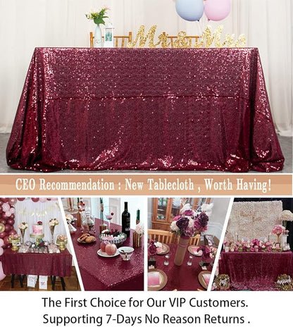 ShinyBeauty Sequin Tablecloth Burgundy 72x72-Inch Square Tablecloth Sequin Table Cover Glitter Table Cloth 6ft for Parties Maroon Sparkly Linens for Wedding Bridal Shower Birthday Party