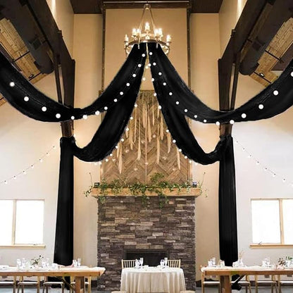MODFUNS Black Ceiling Drapes Wedding Arch Drapery 5x30ft 4 Panels Chiffon Sheer Curtain Drapes Rustic Fabric for Wedding Party Reception Decoration