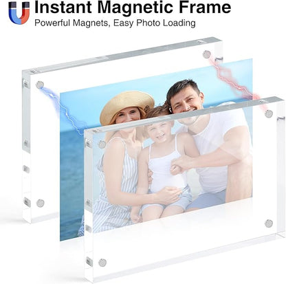 HOUSE DAY Acrylic Picture Frames 8x10, 1 Pack Magnetic 8x10 Picture Frame, Double Sided Clear 8 x 10 Photo Frame with Microfiber Cloth, Frameless FreeStanding 8x10 Frame Gift for Desktop Display