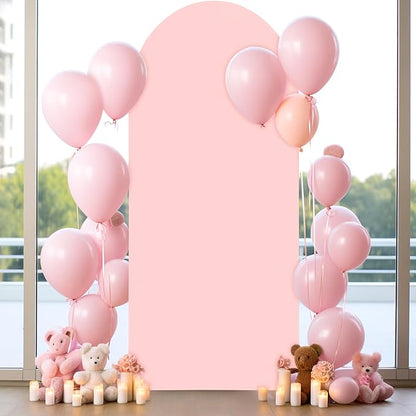 7.2FT Dusty Rose Arch Cover - Polyester Fitted Wedding Arch Stand Covers Round Top Chiara Arch Backdrop Cover for Birthday Party Banquet Photo Background Decoration
