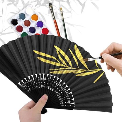 JOHOUSE 12 Packs 8.2 Inch Black Chinese Paper Foldable Hand Fan for Women - Wedding, Bridal Shower, Outdoor Party Favors, DIY Home Decor
