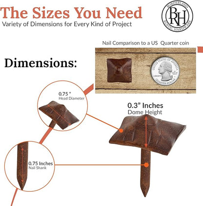 100 Pack 0.75" Square Head Iron Clavos Decorative Nails – Sealed Rusted – Handmade Rustic Square Fasteners for Farmhouse Shutters, Barn Door, Shutters, and Gates – Ornamental Wood Accent