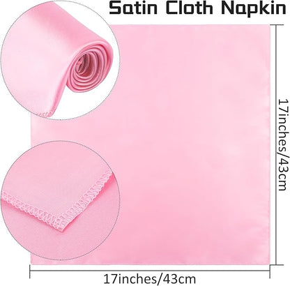 ANECO 12 Pieces Satin Napkins Soft Dinner Napkins Square Table Napkins 17 x 17 Inches for Restaurant Weddings Party Dinner Decoration (Pink)