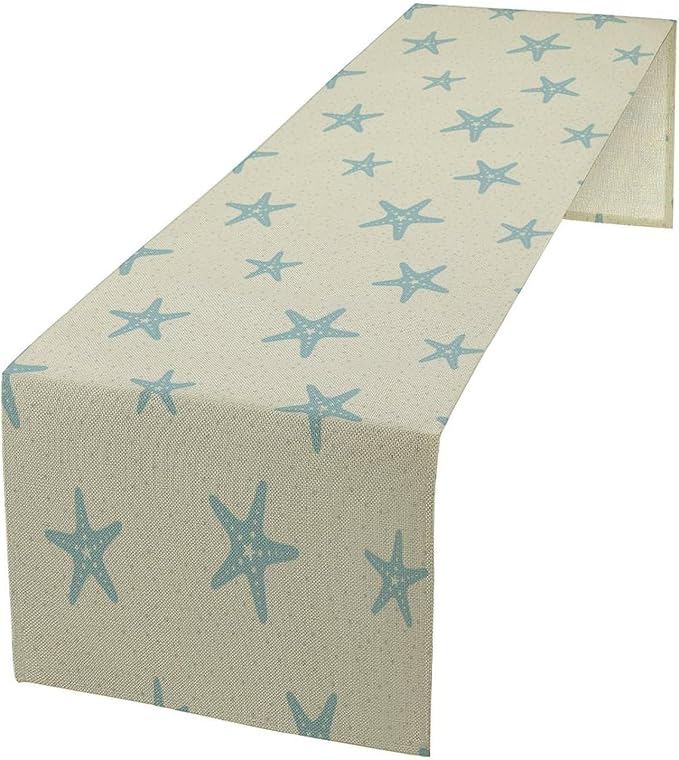 Sea Turtle Table Runner Marine Life Starfish Nautical Blue Green Ocean Theme Kitchen Table Decorations for Indoor Outdoor Home Party Decorations 13 * 108 Inch