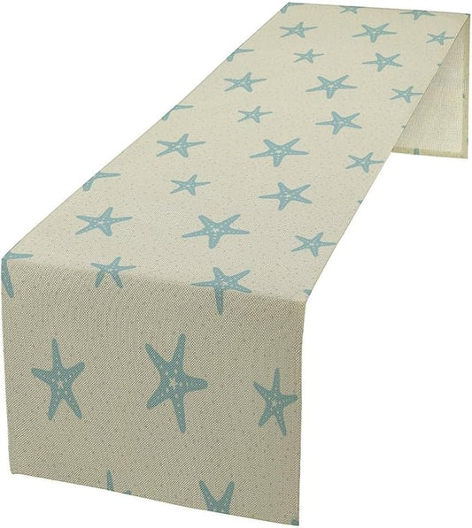 Sea Turtle Table Runner Marine Life Starfish Nautical Blue Green Ocean Theme Kitchen Table Decorations for Indoor Outdoor Home Party Decorations 13 * 108 Inch