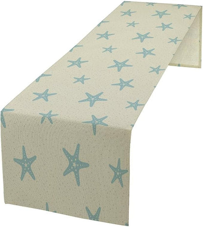 Sea Turtle Table Runner Marine Life Starfish Nautical Blue Green Ocean Theme Kitchen Table Decorations for Indoor Outdoor Home Party Decorations 13 * 90 Inch