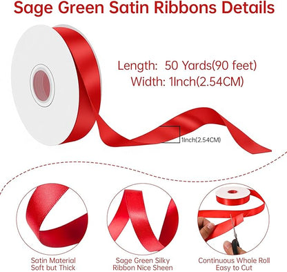 Red Satin Ribbon 1 Inch Wide x 50 Yards, Double Sided Polyester Ribbon for Christmas Crafts, Gift Wrapping, Valentine’s Day Decorations, Party and DIY Projects