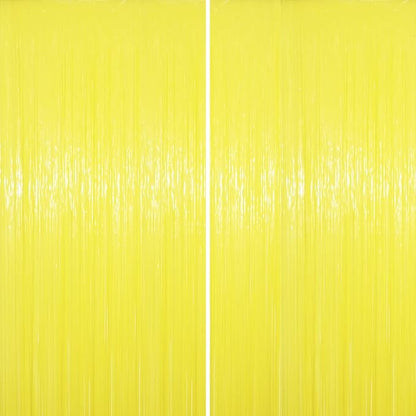 2 Pack Pastel Yellow Tinsel Foil Fringe Curtains, Yellow Party Decorations, Metallic Tinsel Party Streamers Backdrop for Birthday Baby Shower Graduation Gender Reveal Party Decorations