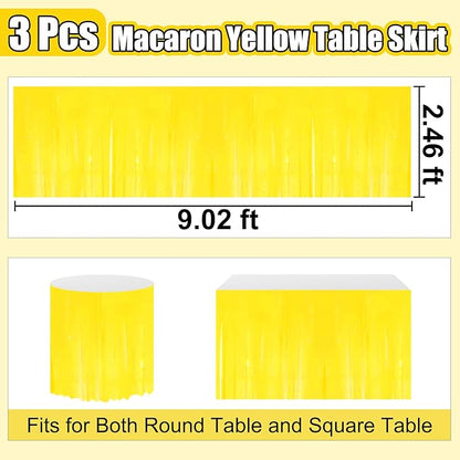 3 Pack 29 x108 Inch Macaron Yellow Foil Fringe Table Skirts Metallic Banner for Tinsel Streamer Garland Backdrop for Parade Floats Wedding Thanksgiving Birthday Christmas New Year Party Decoration