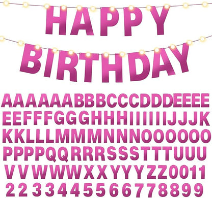 TaoBary 112 Pcs DIY Letter Kit Glitter Customizable Banner Letters Include 107 Letters and Numbers 3 Rope and 2 Needles for Birthday Halloween Christmas Wedding Valentine Party Decor(Bright Pink)